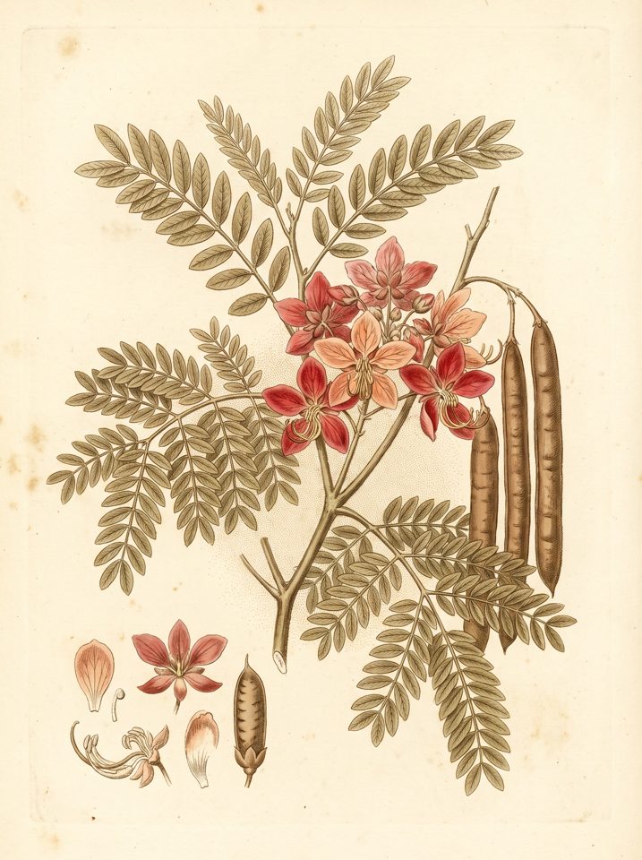 Pink Shower Tree botanical plate