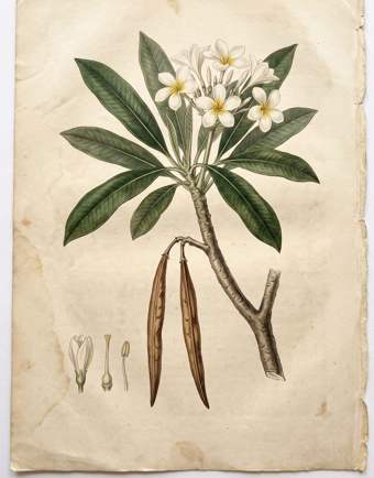 Plumeria Frangipani botanical plate